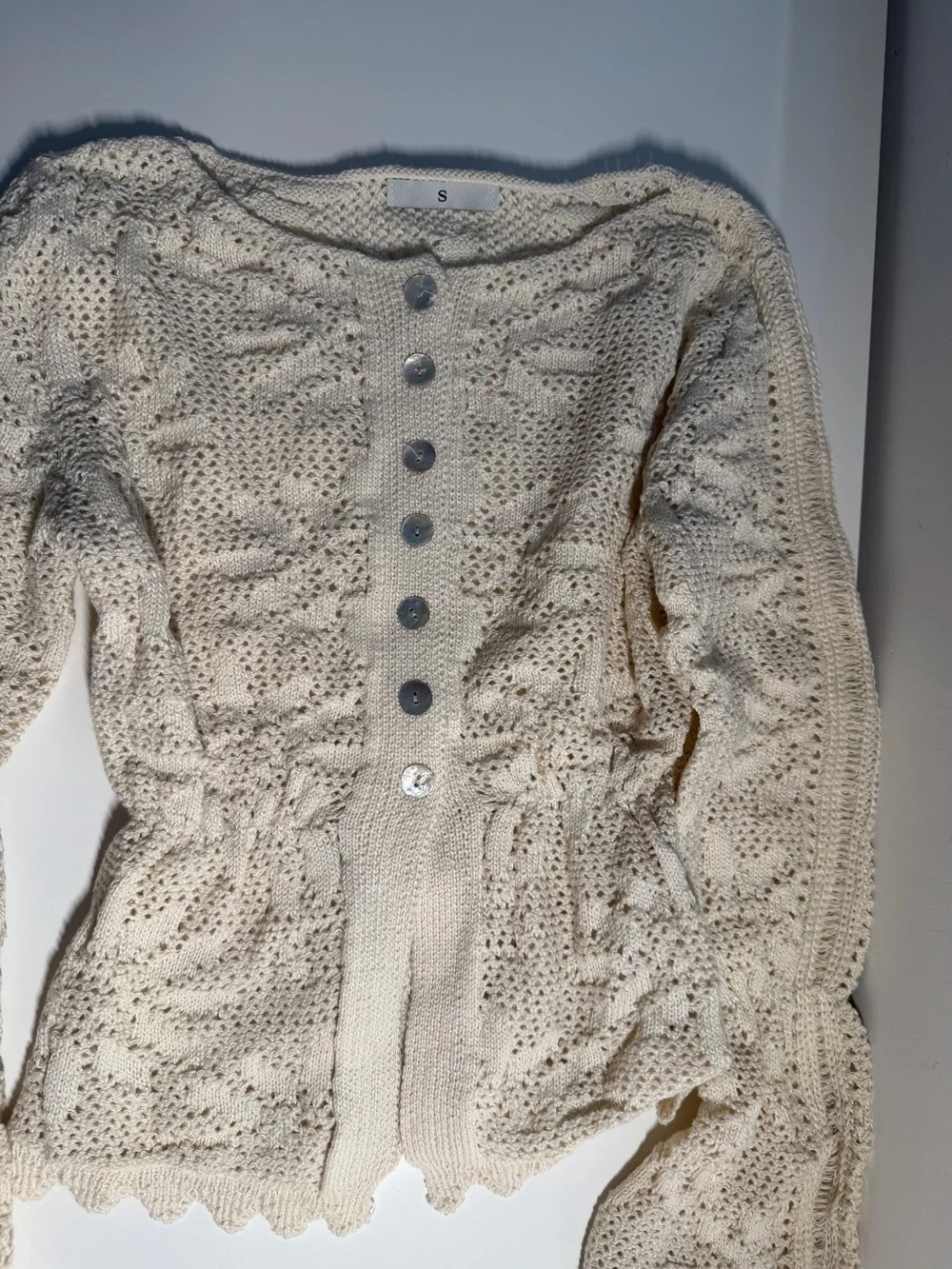 Women’s Cream Crochet Open Knit Button Front Cardigan